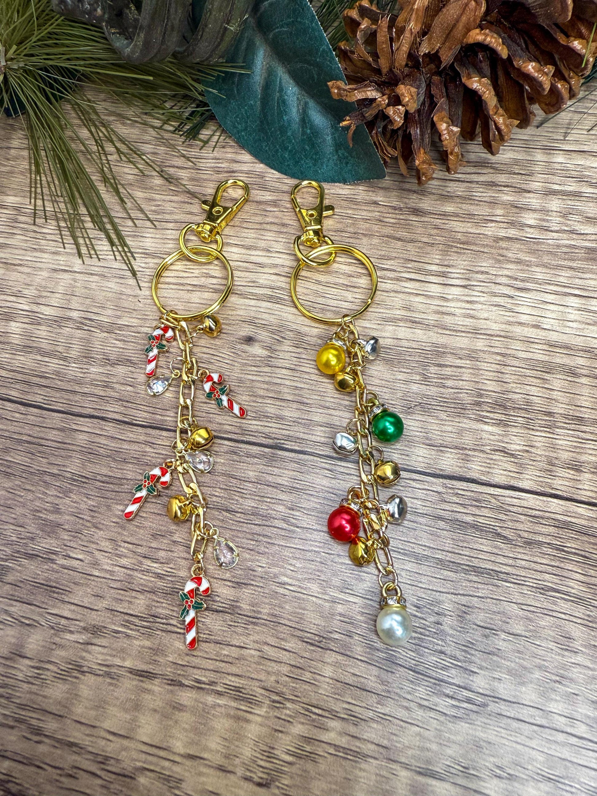Candy Cane & Snowflake Assorted Holiday Charm Keychains