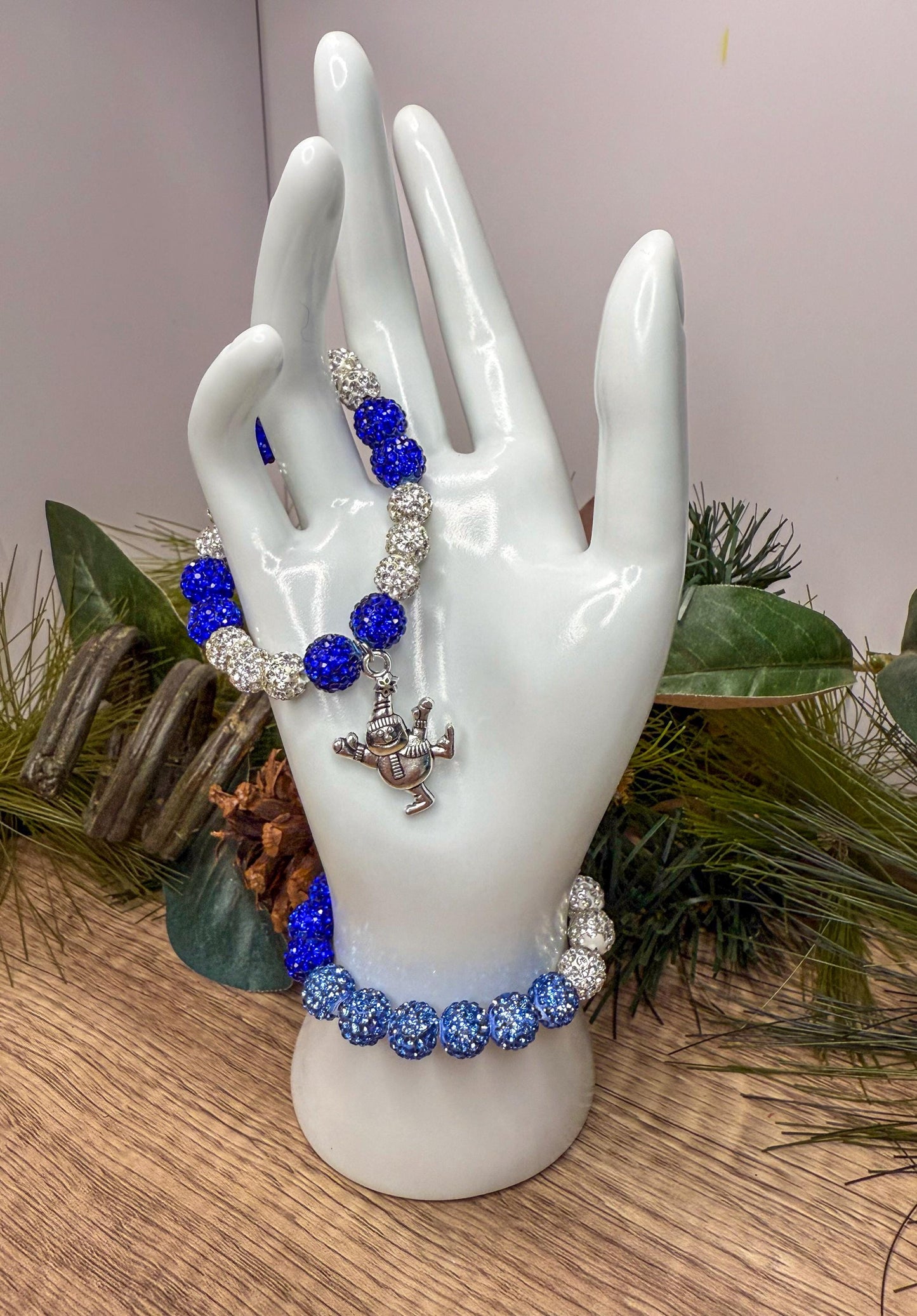 Winter Magic: Snowflake & Snowman Shamballa Bracelet - Stretchy, No Clasp Design