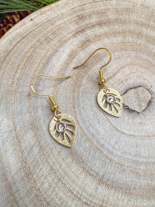 Elegant Gold Leaf & Crystal Earrings for Effortless Style
