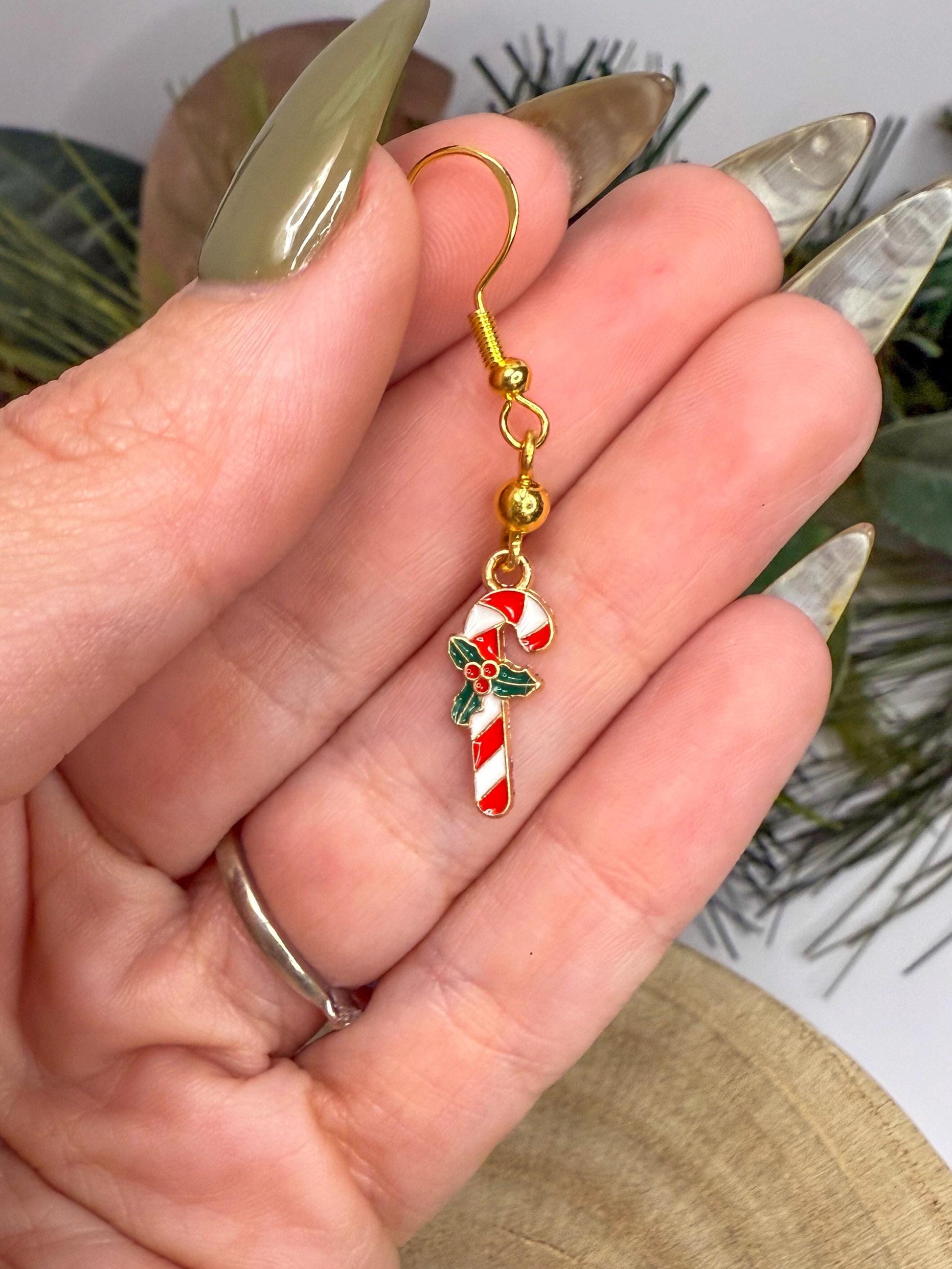 Sweeten Your Look with Gold Candy Cane Charm Earrings