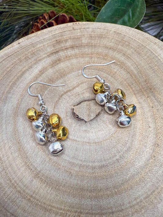 Festive Flair: Gold & Silver Jingle Bell Earrings