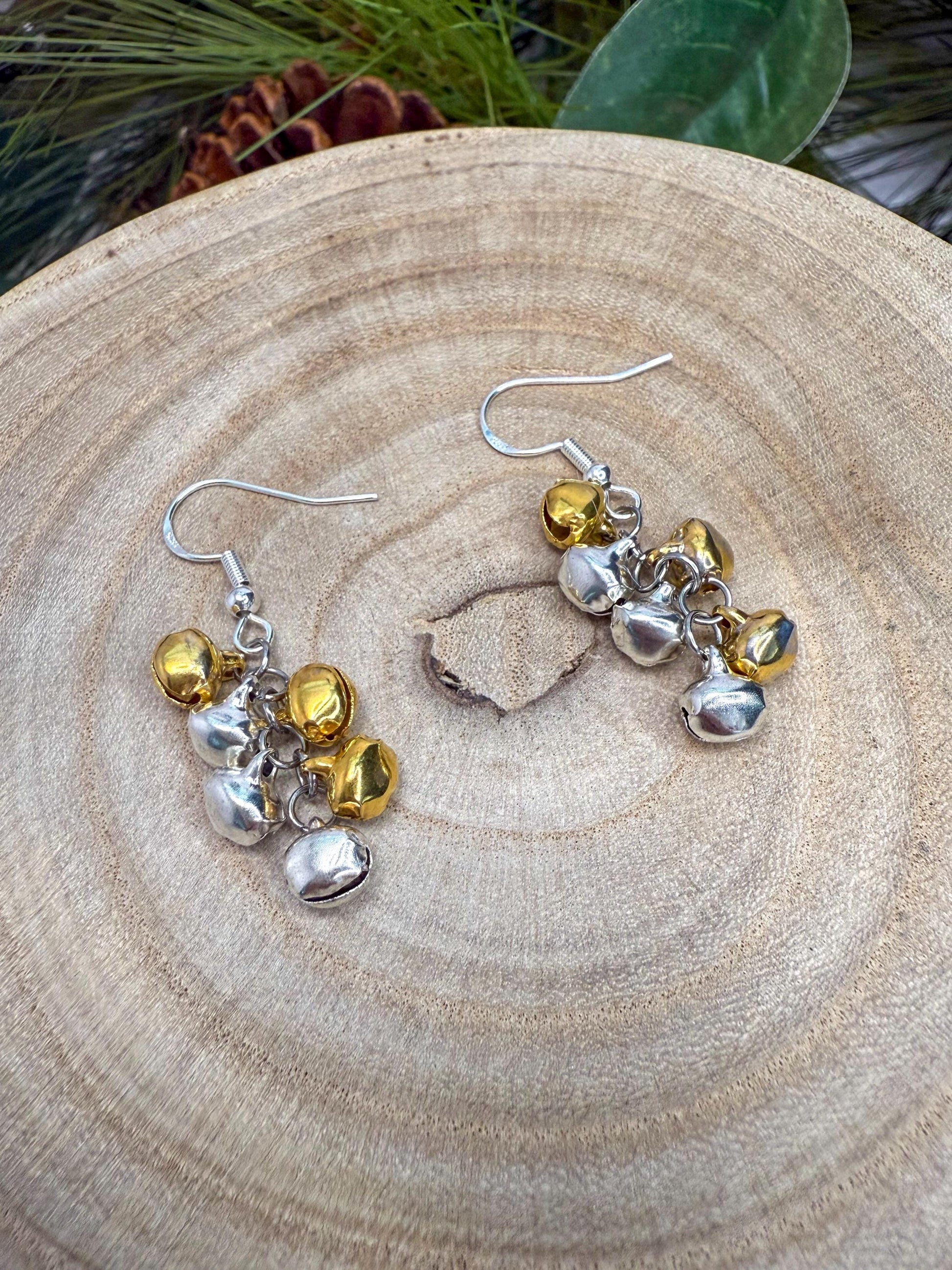 Festive Flair: Gold & Silver Jingle Bell Earrings