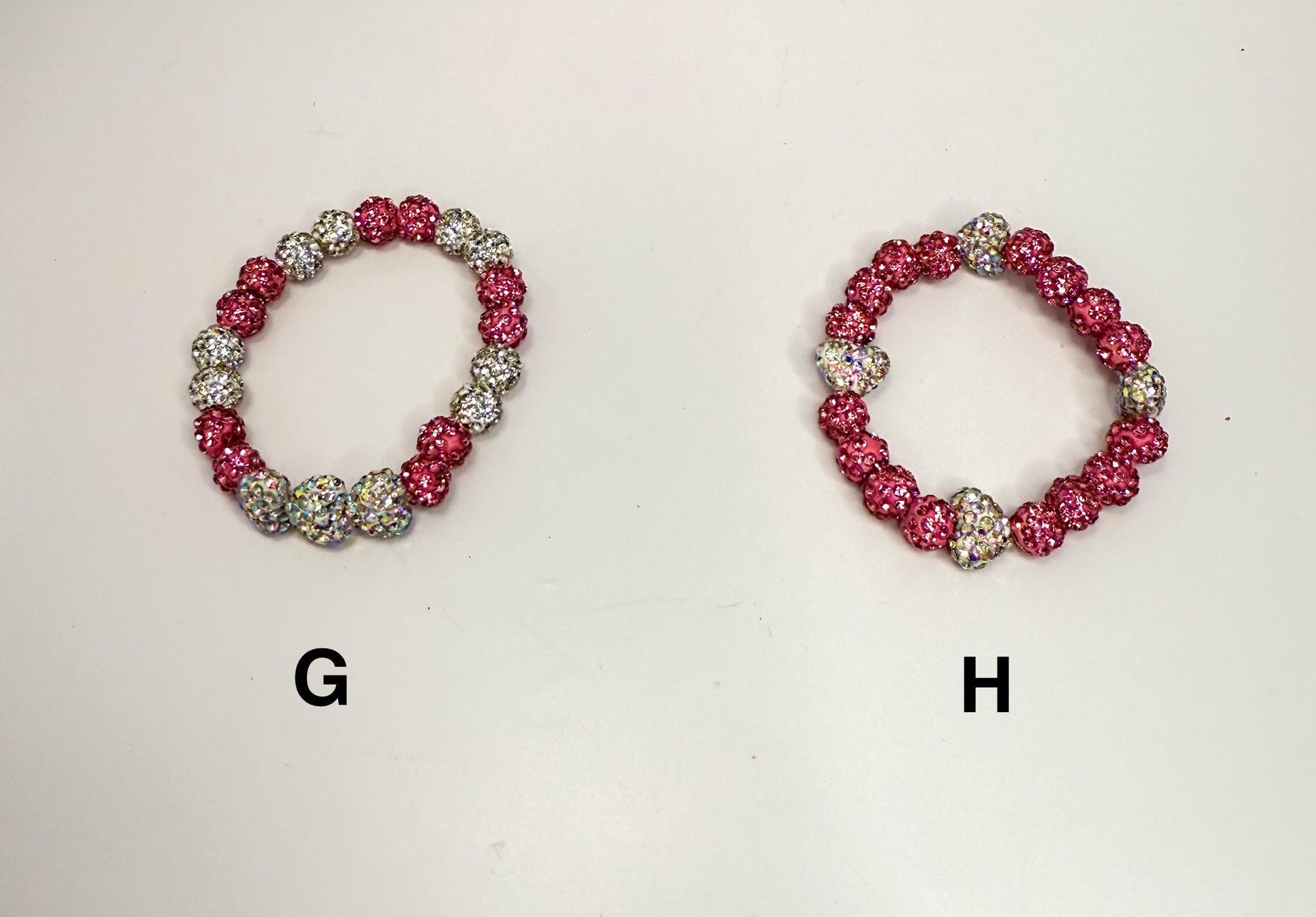 Shimmering Hearts: Pink & White Beaded Bracelet Collection - Stretchy, No Clasp Design