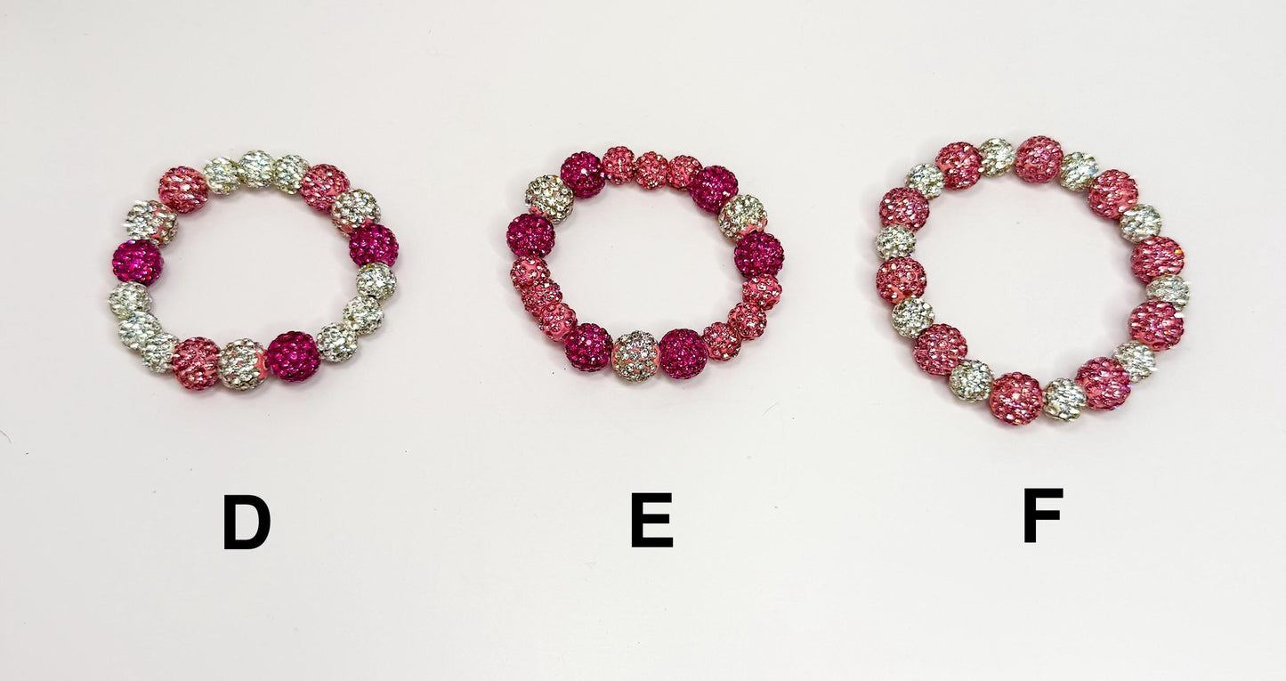 Shimmering Hearts: Pink & White Beaded Bracelet Collection - Stretchy, No Clasp Design