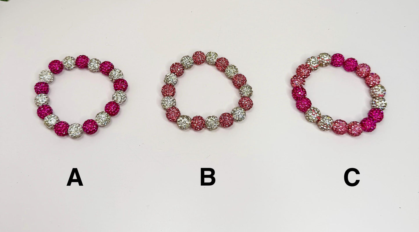 Shimmering Hearts: Pink & White Beaded Bracelet Collection - Stretchy, No Clasp Design