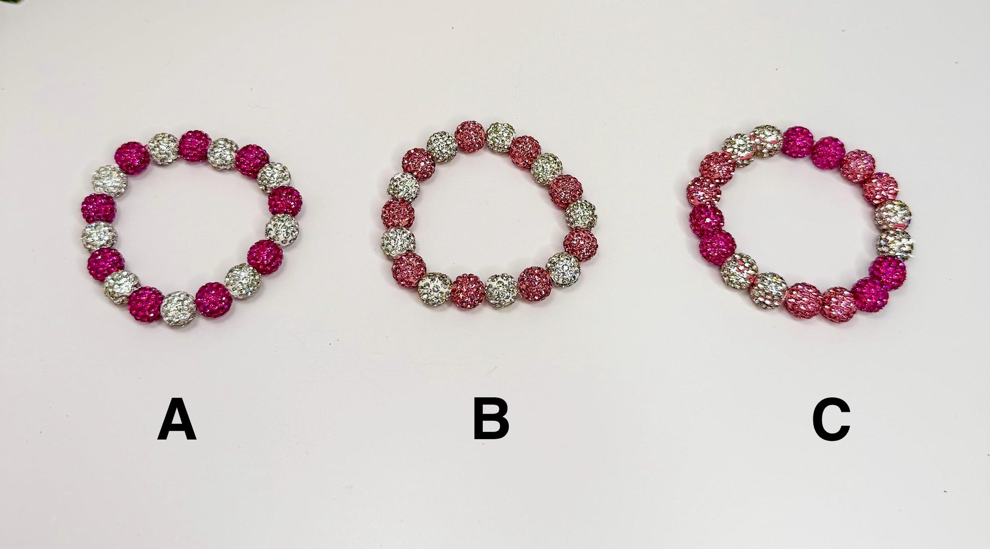 Shimmering Hearts: Pink & White Beaded Bracelet Collection - Stretchy, No Clasp Design