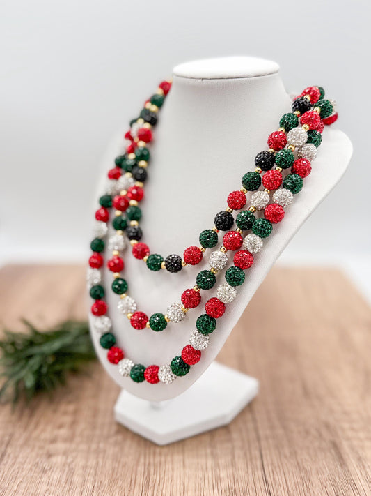 Stretchy no Clasp Design! Sparkling Holiday Rhinestone Beaded Necklace Set