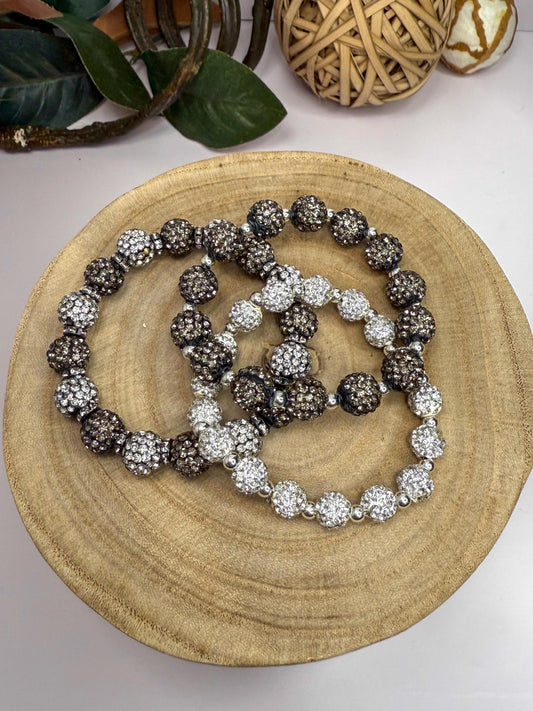 Elegant Sparkle Shamballa Bead Bracelets Grey Black White Handmade Jewelry Gift Set for Women