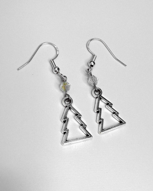 Sparkling Sterling Silver Christmas Tree Earrings - Holiday Festive Jewelry Gift for Women