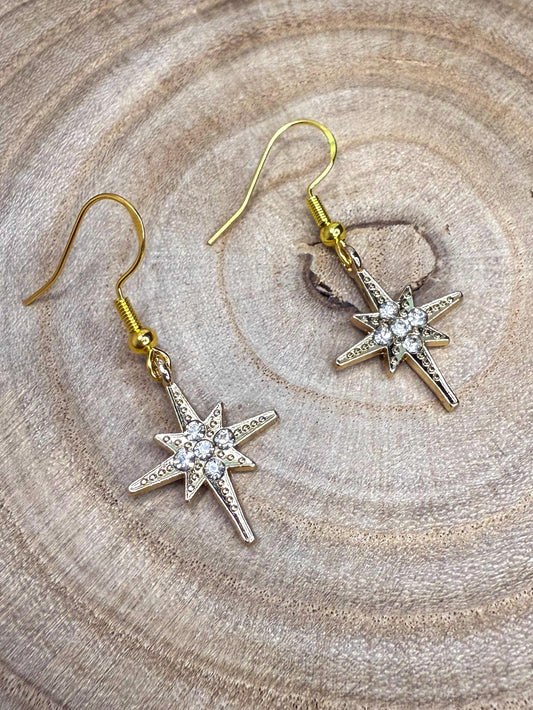 Starry Nights: Gold North Star Earrings- Shine and Sparkle