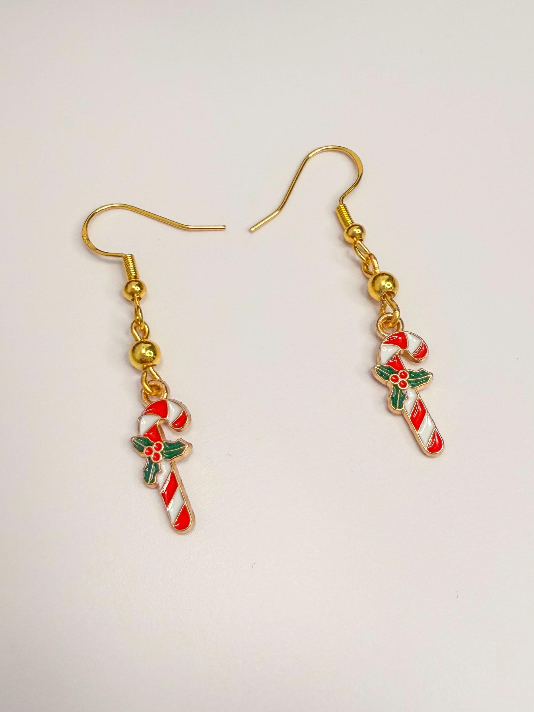Sweeten Your Look with Gold Candy Cane Charm Earrings