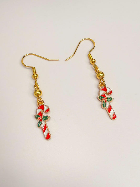 Sweeten Your Look with Gold Candy Cane Charm Earrings
