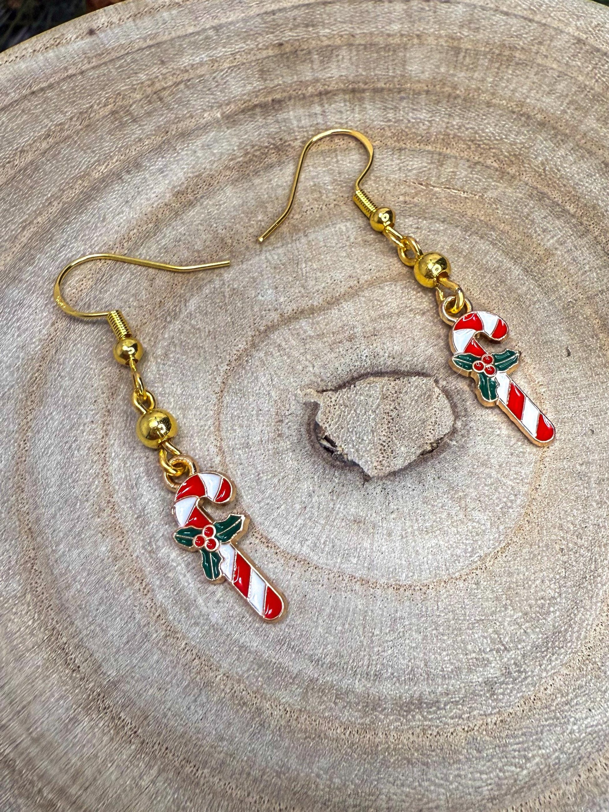 Sweeten Your Look with Gold Candy Cane Charm Earrings