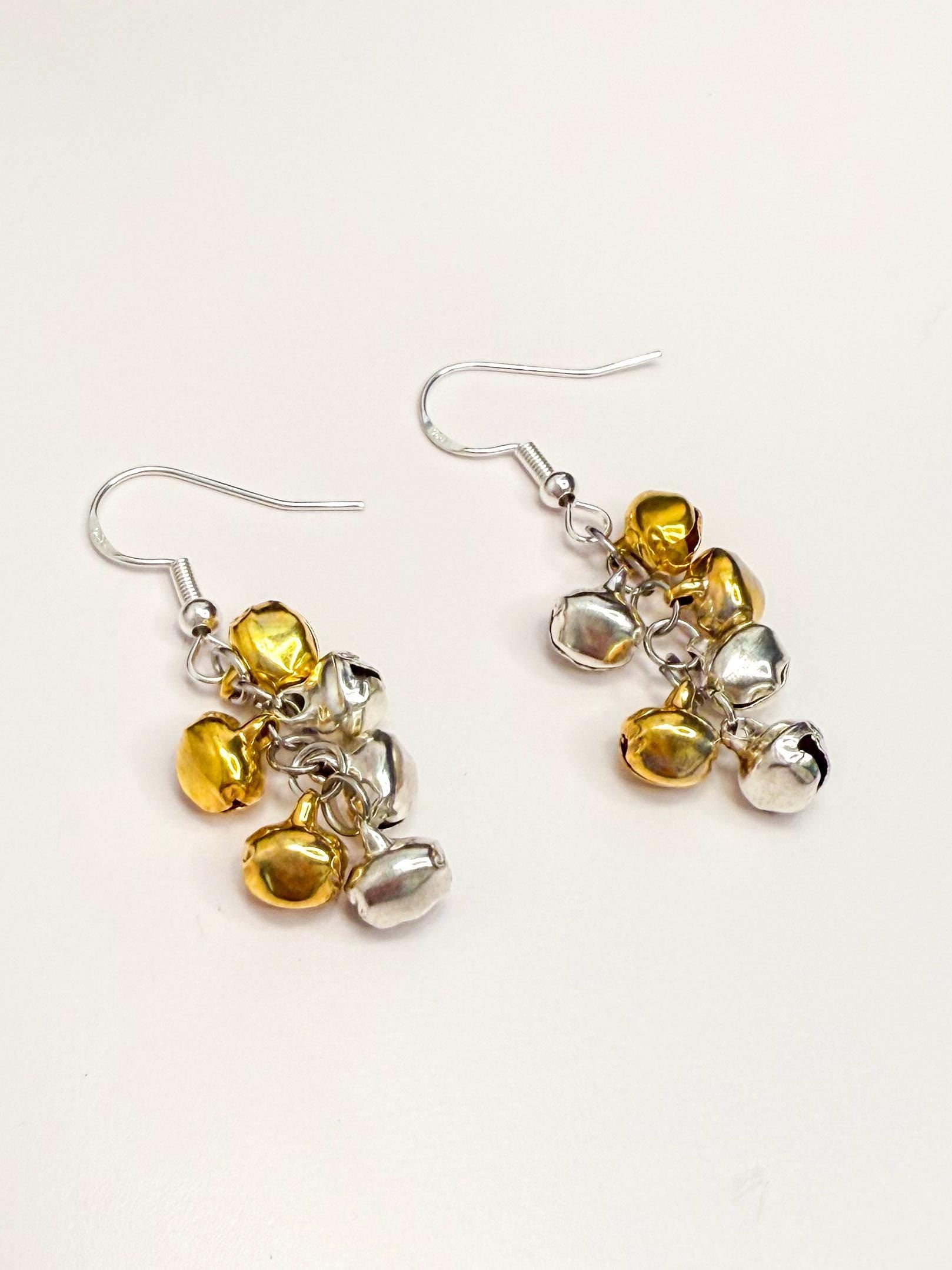 Festive Flair: Gold & Silver Jingle Bell Earrings