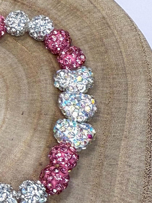 Shimmering Hearts: Pink & White Beaded Bracelet Collection