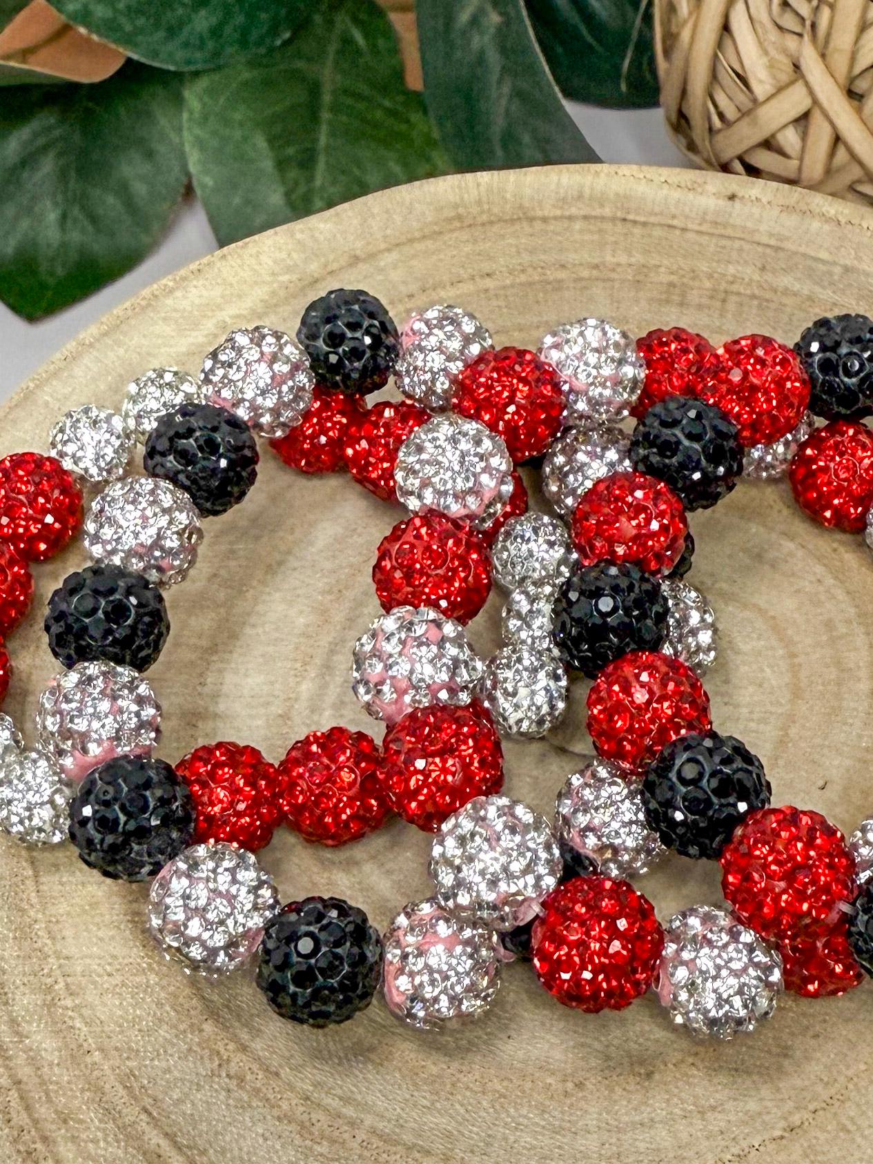 Queen of Hearts: Stylish Red, Black & Pink Beaded Bracelets - Stretchy, No Clasp Design