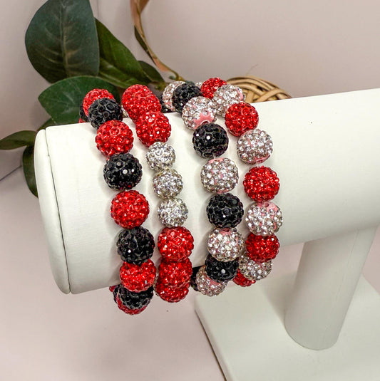 Queen of Hearts: Stylish Red, Black & Pink Beaded Bracelets - Stretchy, No Clasp Design
