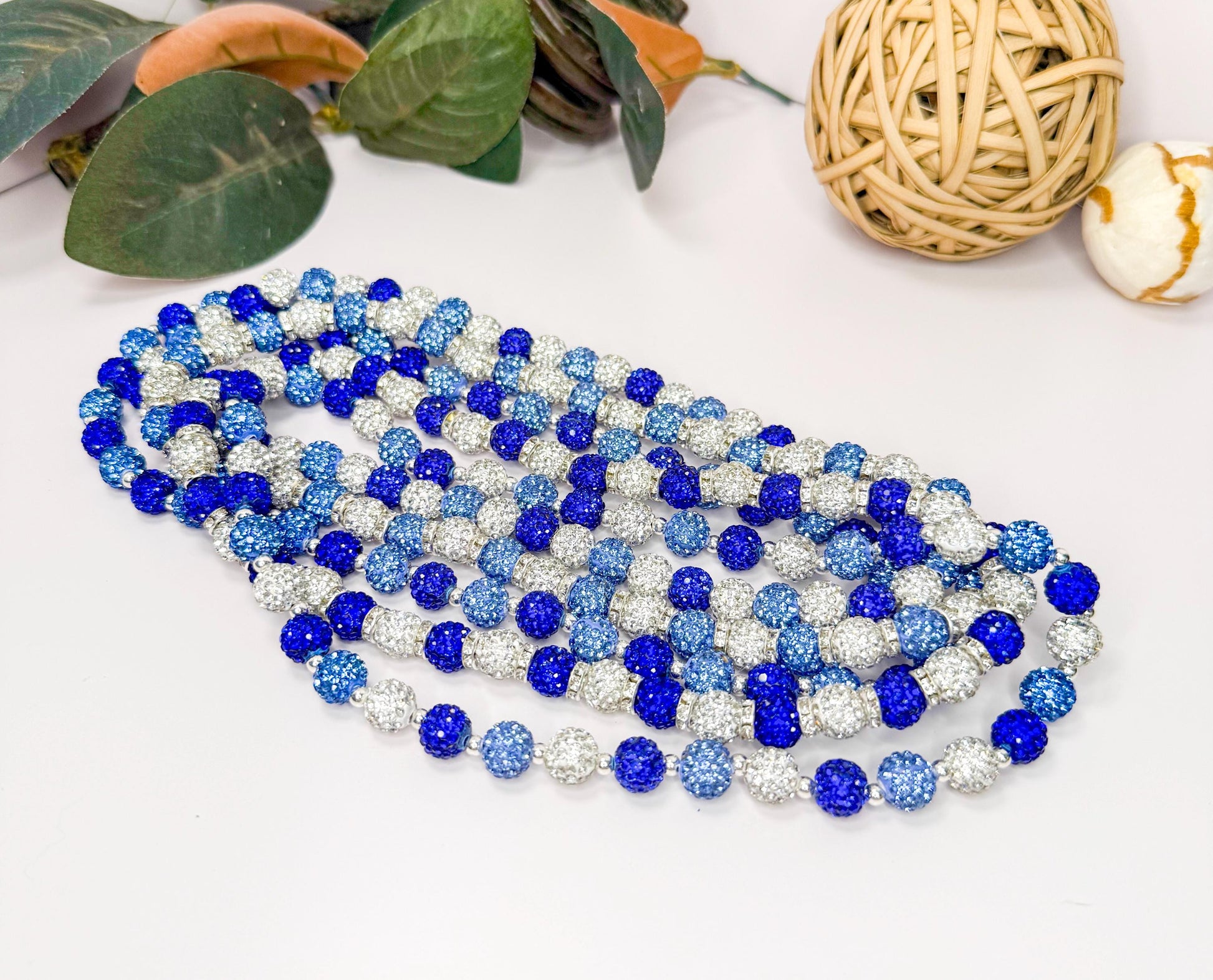 Blue Rhinestone Beaded Necklaces