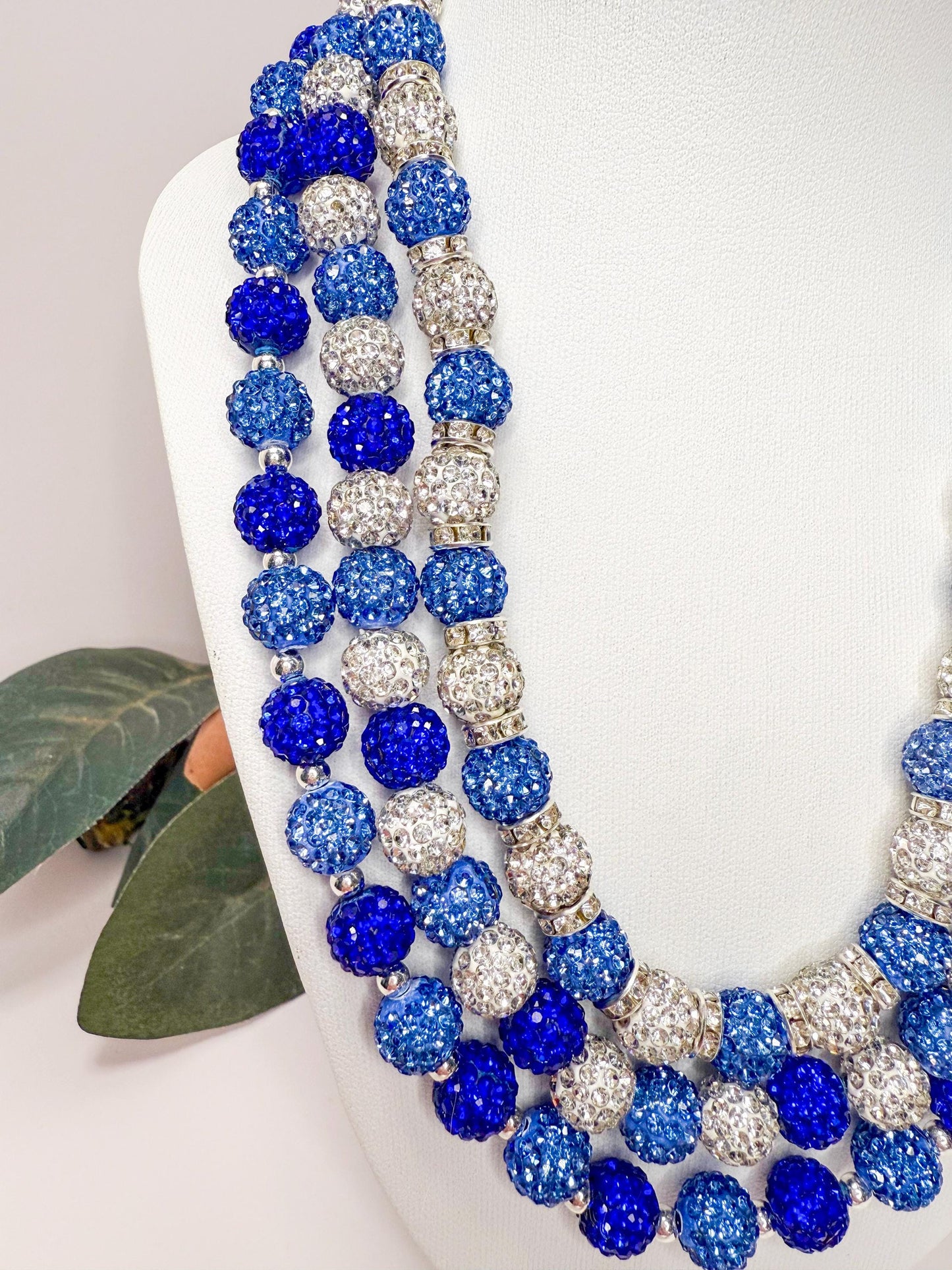 Blue Rhinestone Beaded Necklaces