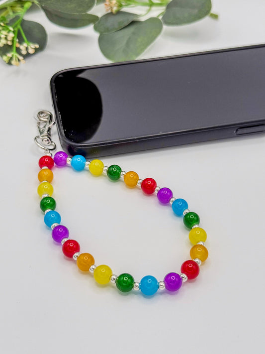 Dazzling Rainbow Phone Straps: Glass Beads & Chic Metallics- Wristlet/Charm