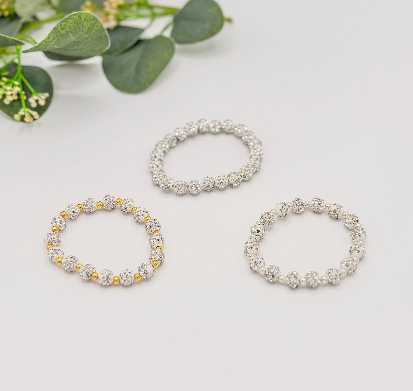 Elevate Your Look: Rhinestone Bracelets Combo - 8mm Bead Size - Various Designs - Gold & Silver Options - Stretchy, No Clasp Design