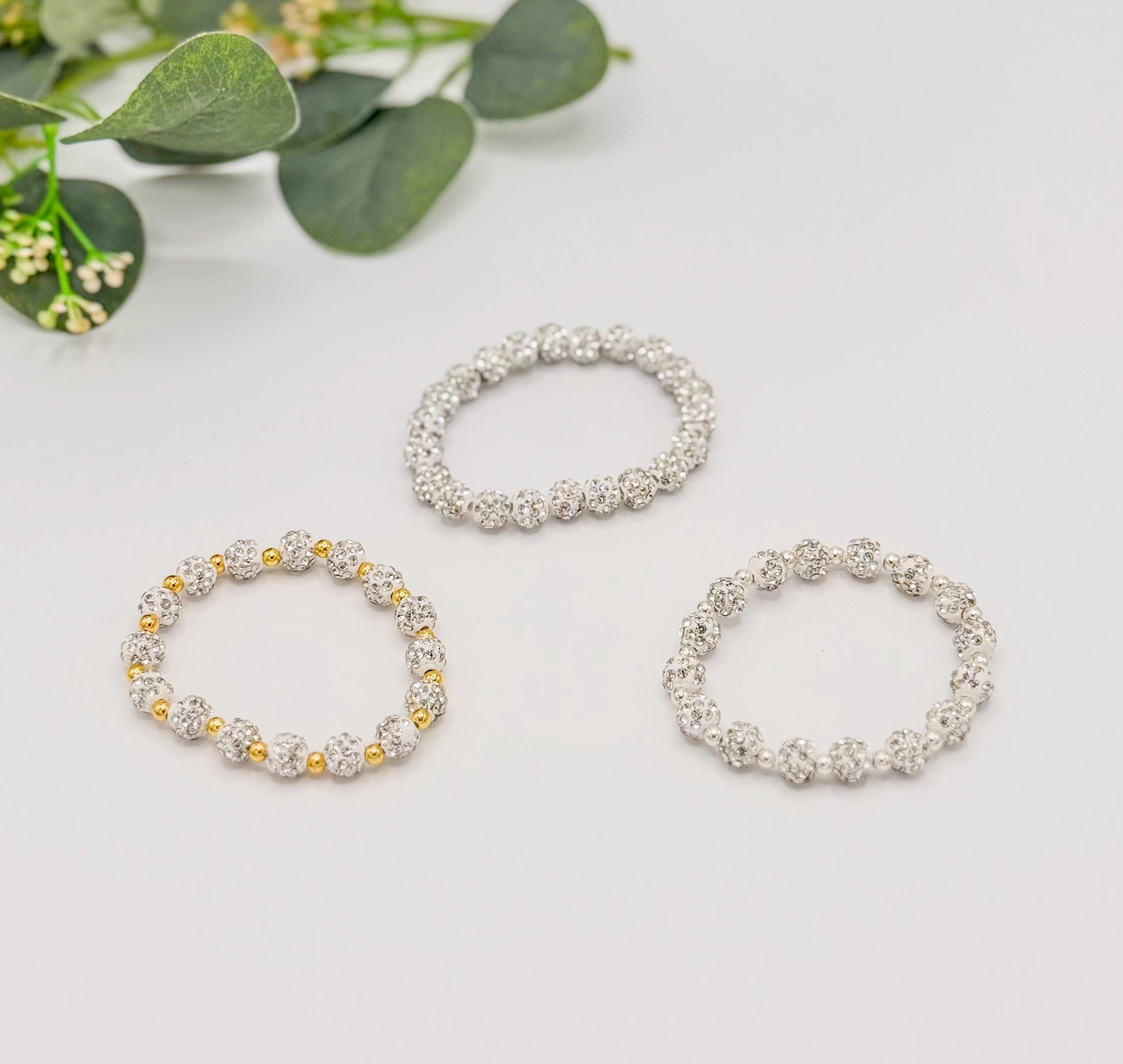 Elevate Your Look: Rhinestone Bracelets Combo - 8mm Bead Size - Various Designs - Gold & Silver Options - Stretchy, No Clasp Design