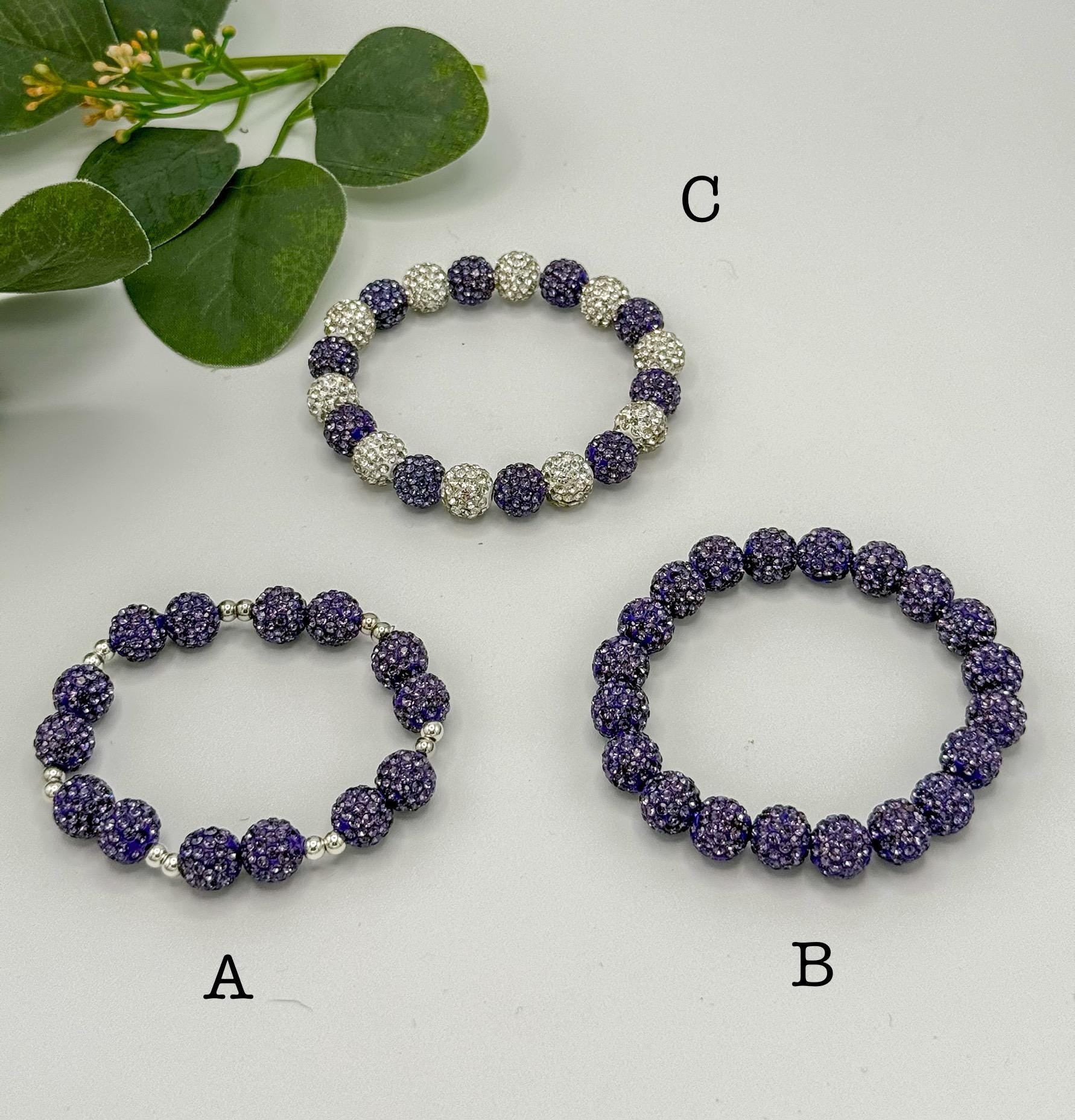 Spring Shine: Unique Rhinestone Beaded Bracelets- Pink Purple White - Stretchy, No Clasp Design