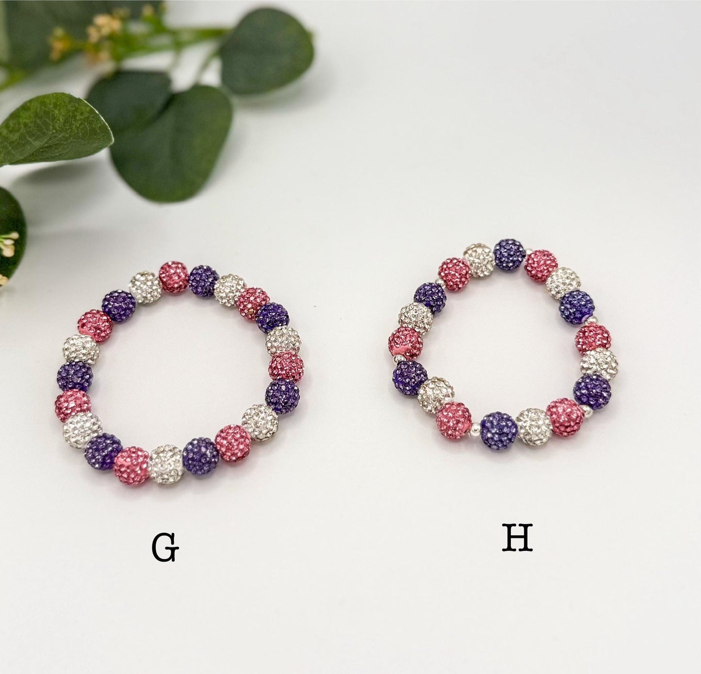 Spring Shine: Unique Rhinestone Beaded Bracelets- Pink Purple White - Stretchy, No Clasp Design
