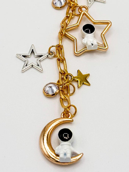 Stellar Explorer Keychain: Spaceman on a Moon & Star