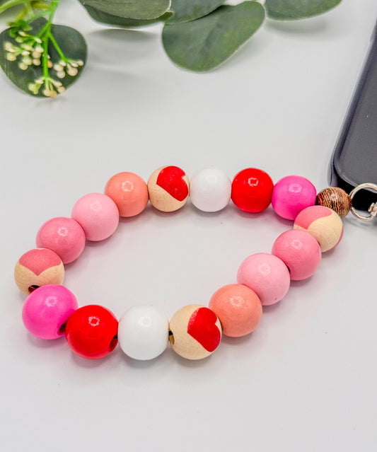 Love in Hand: Wooden Heart Wristlet Charm for Everyday Use - Stretchy & Non-Stretchy!