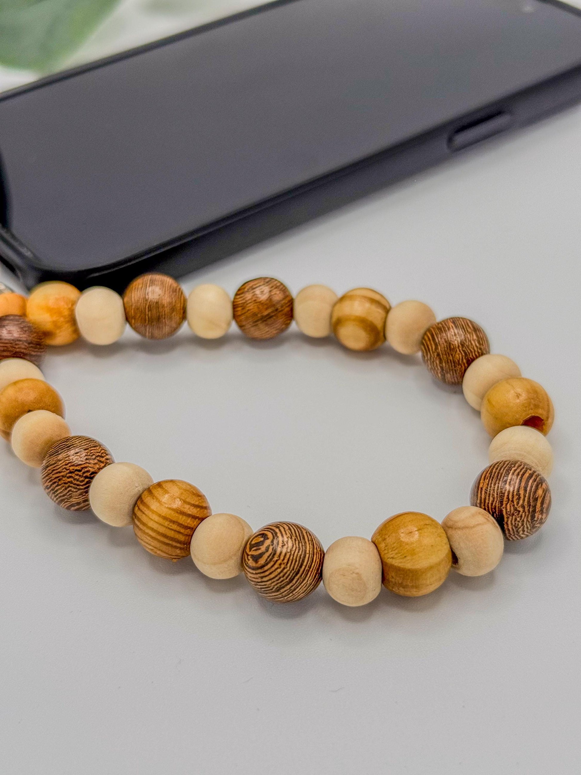 Boho Wood Bead Phone Wristlet