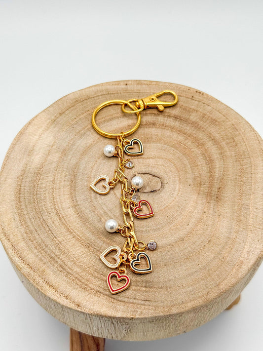 Love on the Go: Colorful Gold Heart Keychains - Red/Black/White Hearts - Phone/Bag Charms - Multiuse - Valentine's Day Accessories