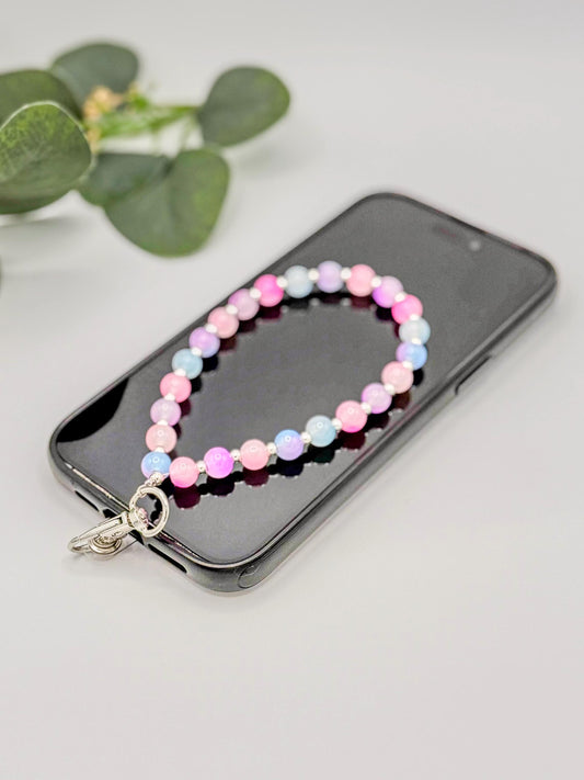Colorful Cotton Candy Glass Beaded Wristlet for Your Phone- Bag- Keychain- Gold or Silver