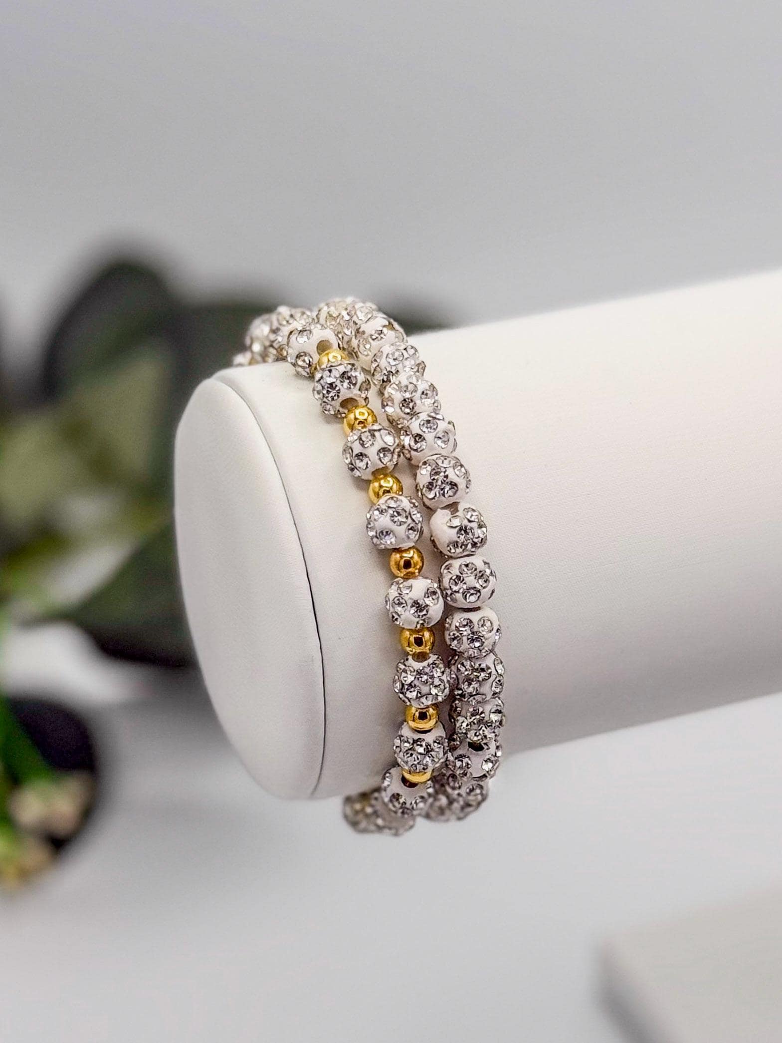 Dainty Shamballa Bead Bracelet - 6mm Bead Size - Various Designs - Gold & Silver Options - Rhinestone Beads - Stretchy, No Clasp Design