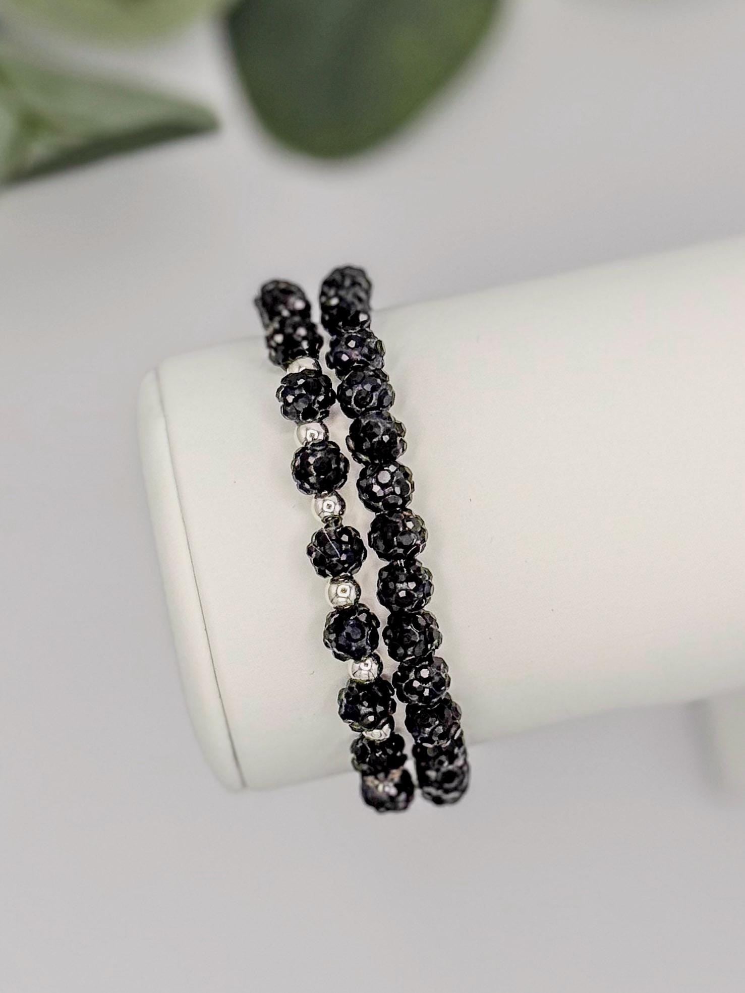 Dainty Shamballa Bead Bracelet - 6mm Bead Size - Various Designs - Gold & Silver Options - Rhinestone Beads - Stretchy, No Clasp Design