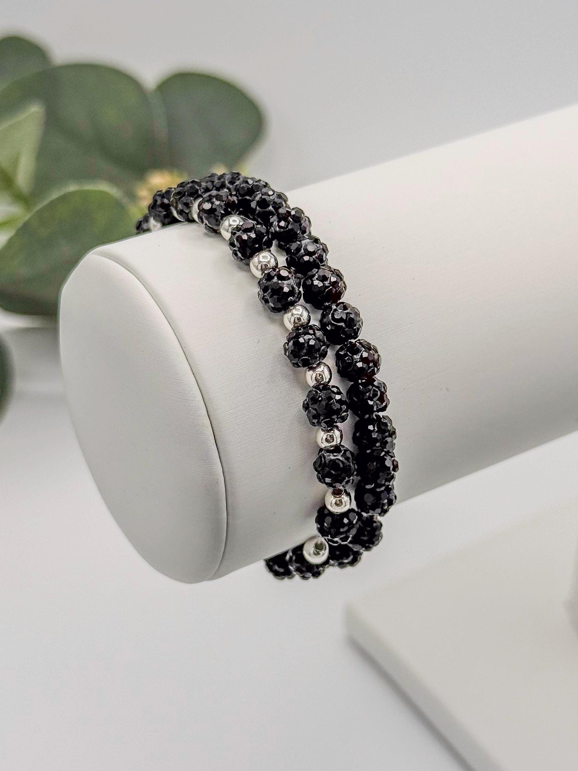 Dainty Shamballa Bead Bracelet - 6mm Bead Size - Various Designs - Gold & Silver Options - Rhinestone Beads - Stretchy, No Clasp Design