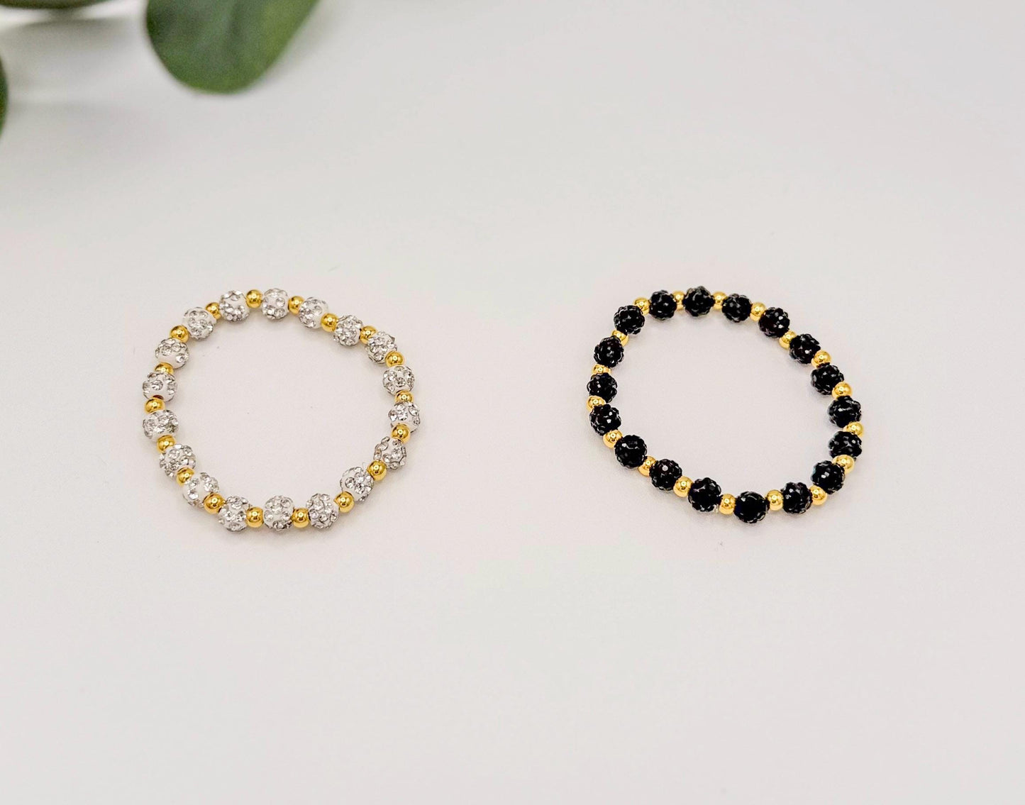 Dainty Shamballa Bead Bracelet - 6mm Bead Size - Various Designs - Gold & Silver Options - Rhinestone Beads - Stretchy, No Clasp Design