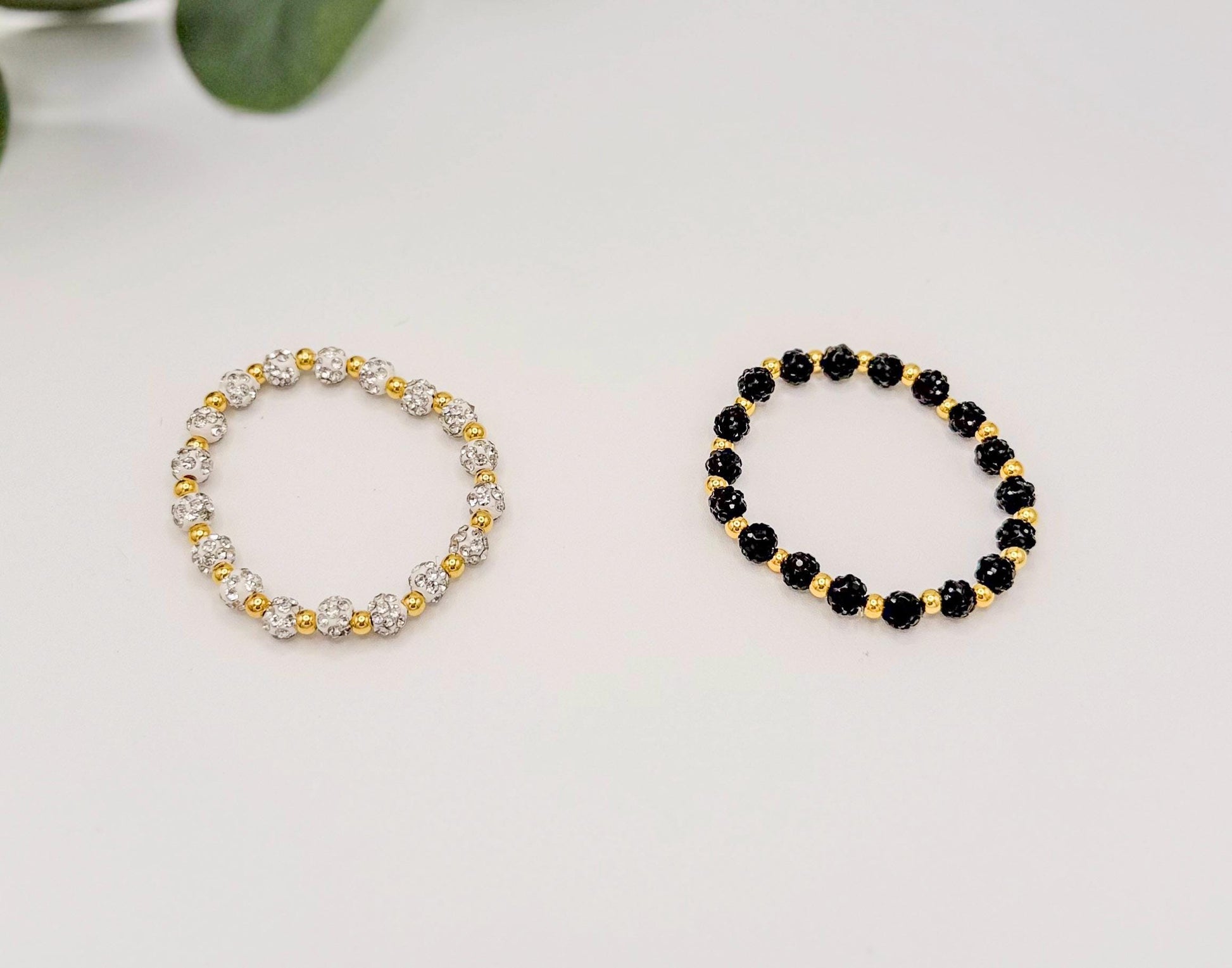 Dainty Shamballa Bead Bracelet - 6mm Bead Size - Various Designs - Gold & Silver Options - Rhinestone Beads - Stretchy, No Clasp Design