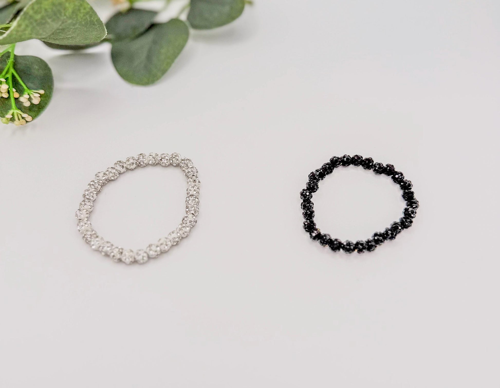 Dainty Shamballa Bead Bracelet - 6mm Bead Size - Various Designs - Gold & Silver Options - Rhinestone Beads - Stretchy, No Clasp Design