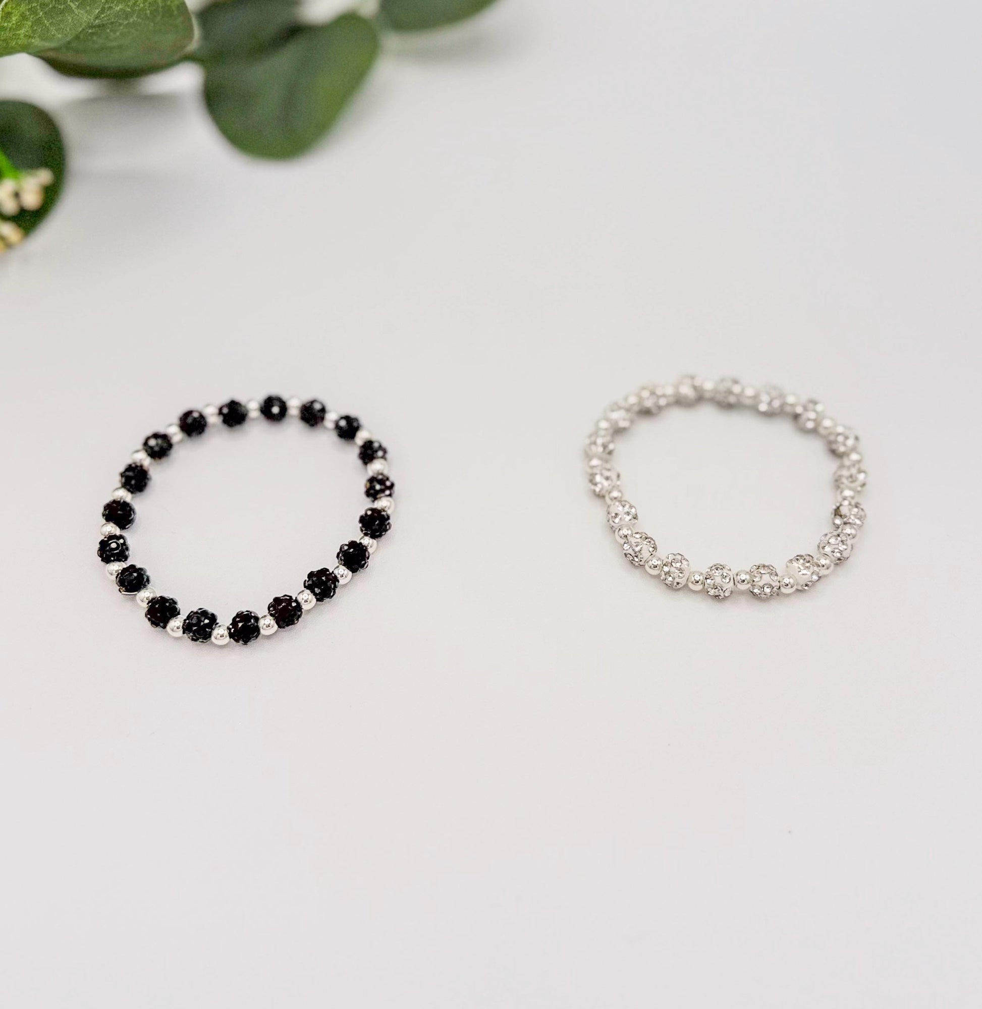 Dainty Shamballa Bead Bracelet - 6mm Bead Size - Various Designs - Gold & Silver Options - Rhinestone Beads - Stretchy, No Clasp Design