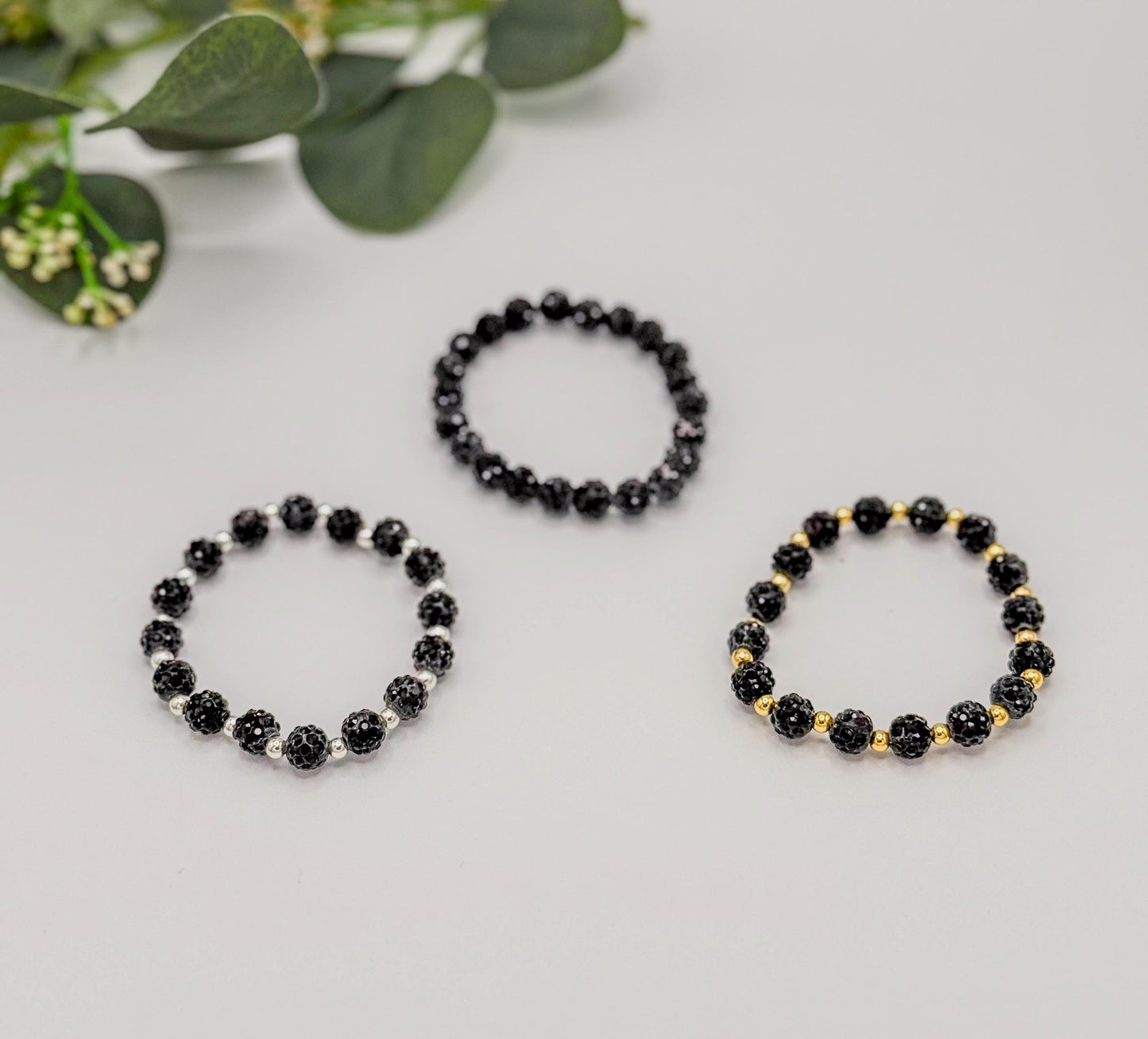 Elevate Your Look: Rhinestone Bracelets Combo - 8mm Bead Size - Various Designs - Gold & Silver Options - Stretchy, No Clasp Design
