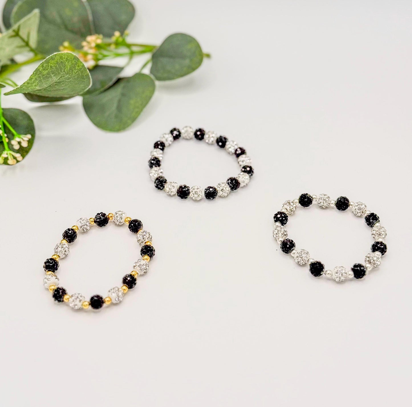 Elevate Your Look: Rhinestone Bracelets Combo - 8mm Bead Size - Various Designs - Gold & Silver Options - Stretchy, No Clasp Design