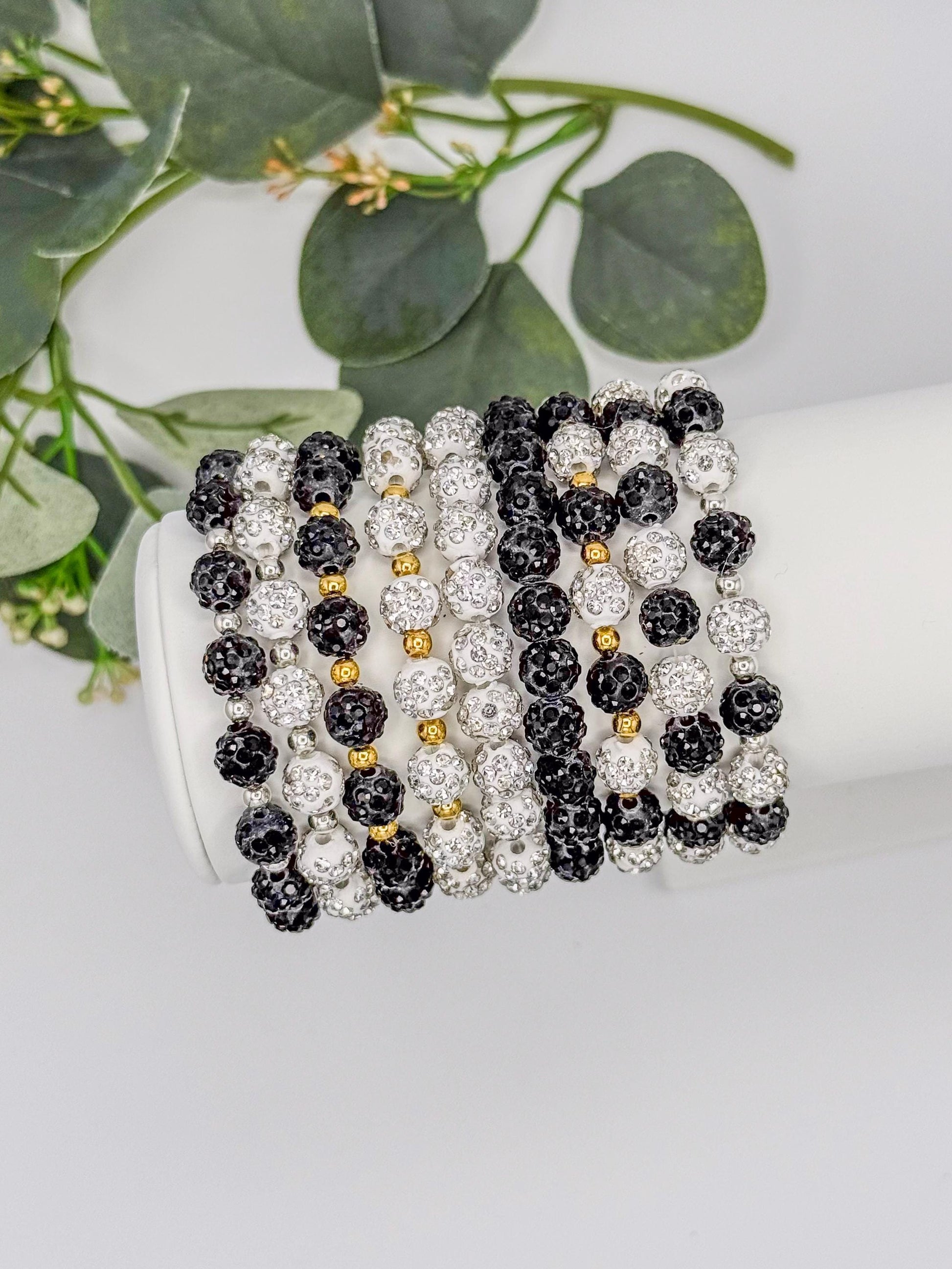 Elevate Your Look: Rhinestone Bracelets Combo - 8mm Bead Size - Various Designs - Gold & Silver Options - Stretchy, No Clasp Design