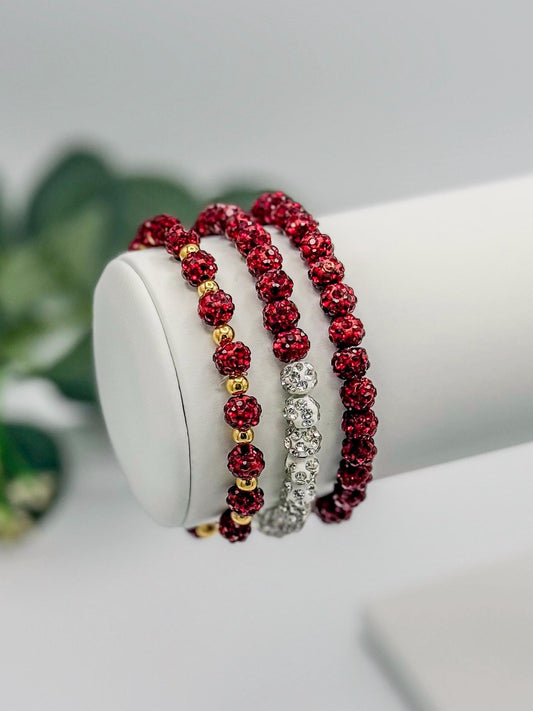 Radiant Red & White Beaded Bracelet for Everyday Glam - 6mm Bead Size - Various Designs - Stretchy, No Clasp Design