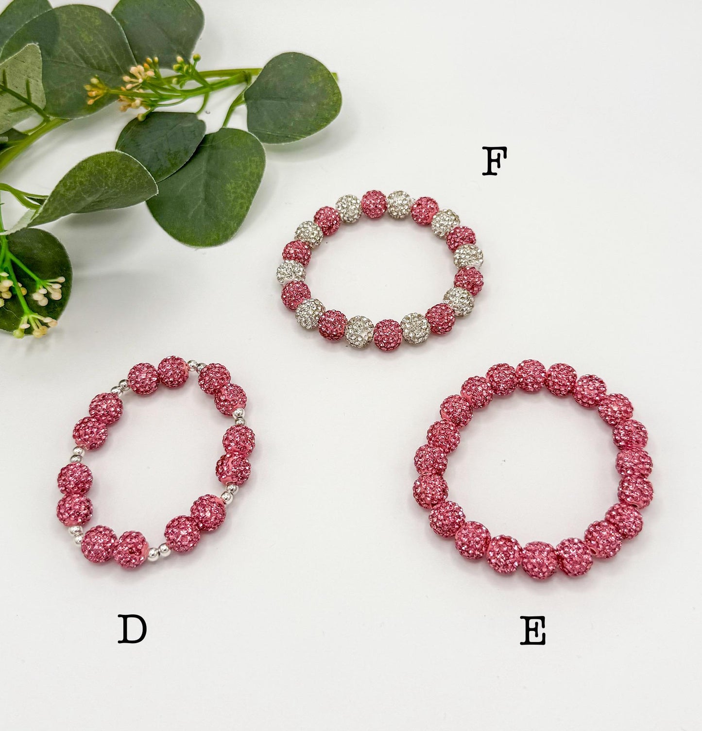 Spring Shine: Unique Rhinestone Beaded Bracelets- Pink Purple White - Stretchy, No Clasp Design