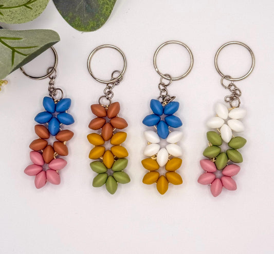 Rustic Charm: Silicone Beaded Flower Keychains