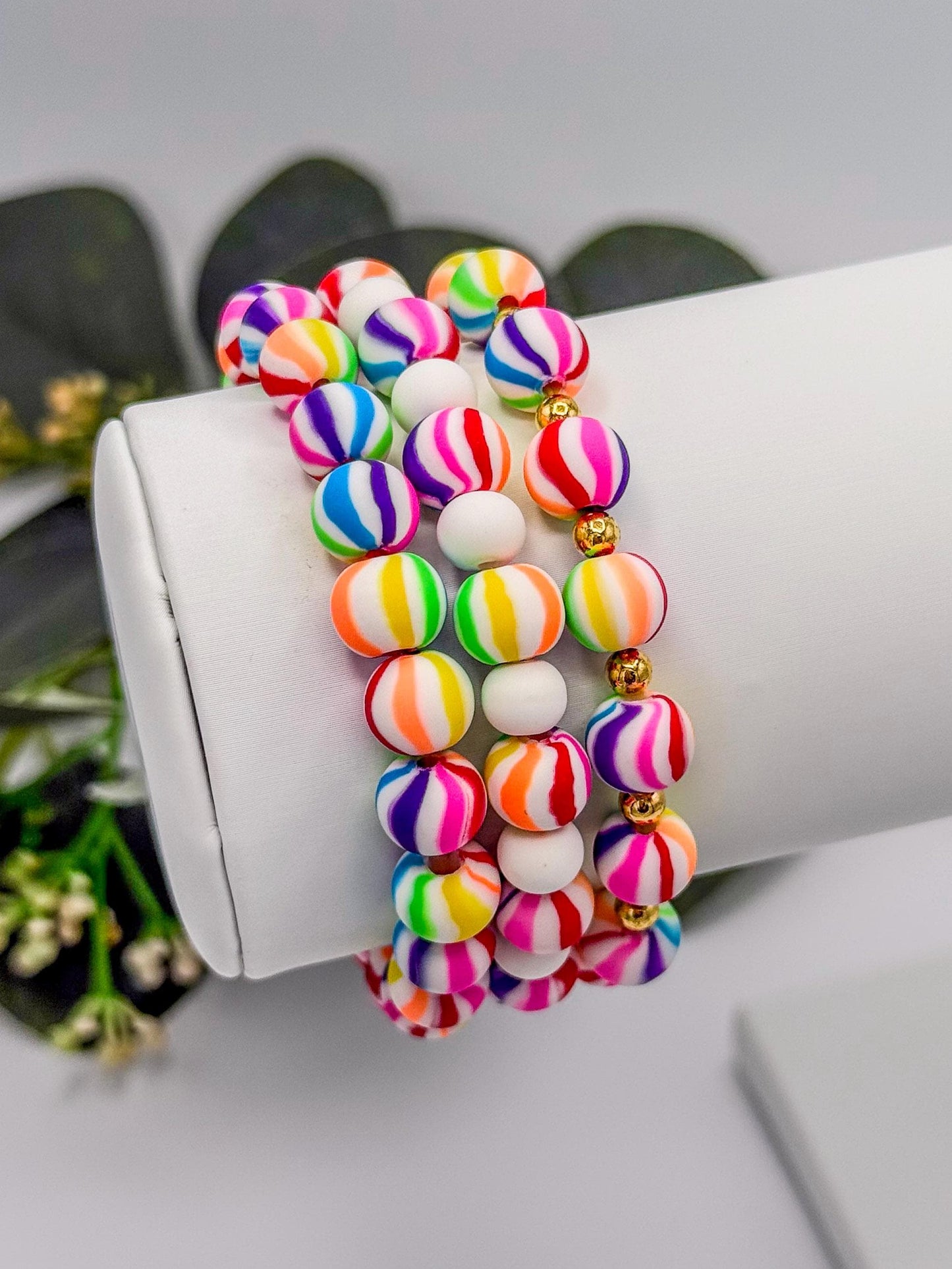 Rainbow Stripe Clay Bracelets in Vibrant Colors!