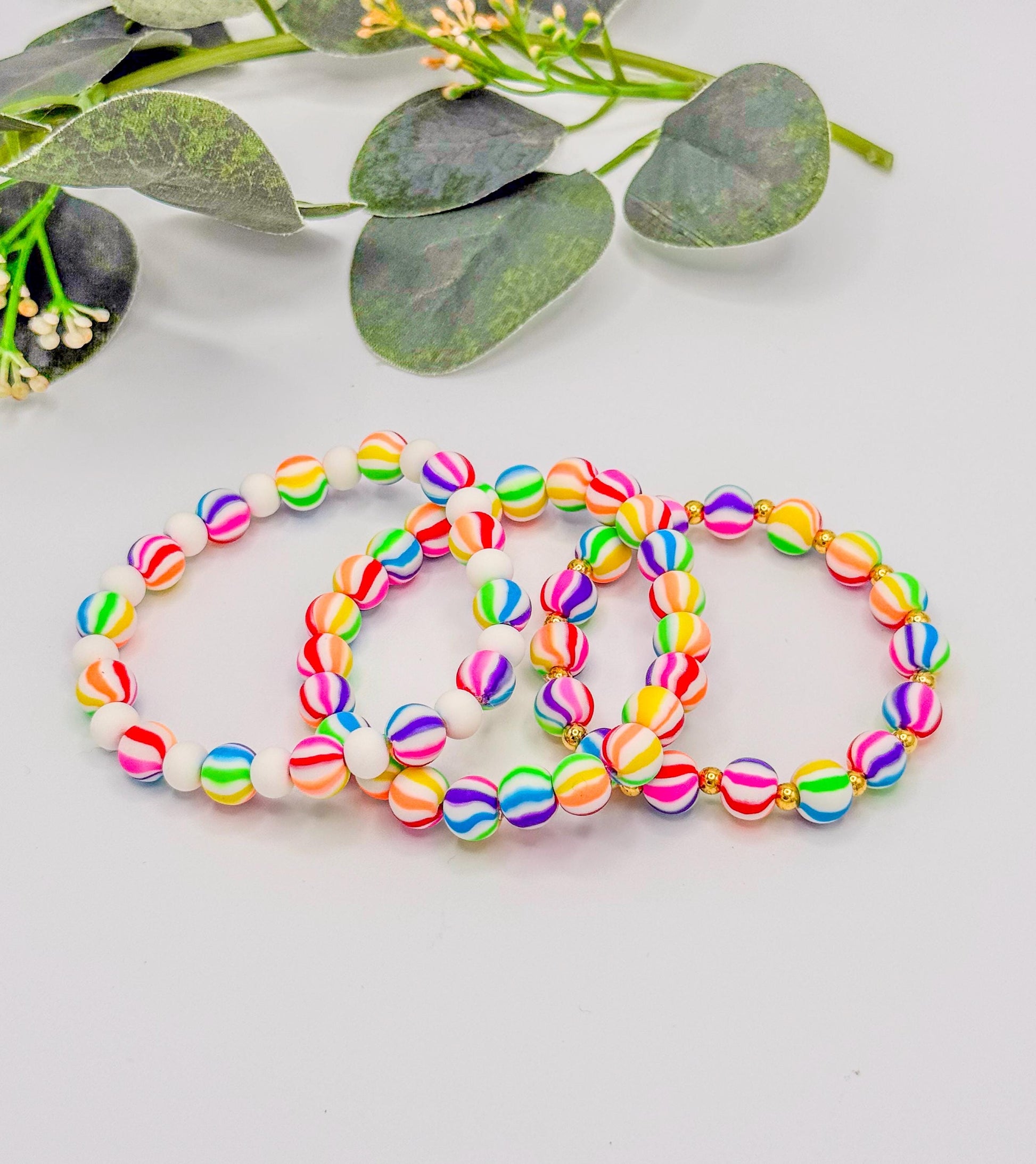 Rainbow Stripe Clay Bracelets in Vibrant Colors!