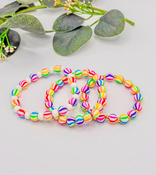 Rainbow Stripe Clay Bracelets in Vibrant Colors! - Stretchy, No Clasp Design