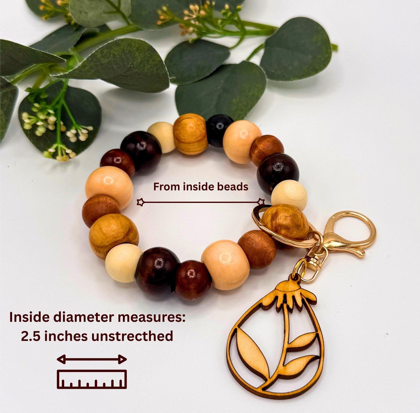 Flower Wood Bead Wristlet Keychain